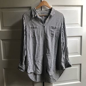 Stripey Slouchy Grey and White Button-Up